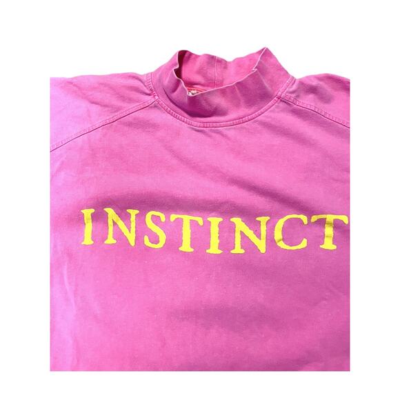 INSTINCT SURF Wear VTG 90s Pink Neon Mock Turtleneck T-Shirt Skate Skater L/XL - Picture 3 of 5